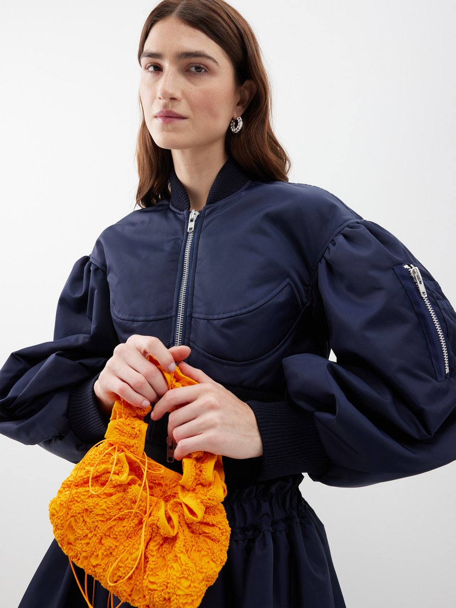 Navy Balloon-sleeve cropped satin bomber jacket | Simone Rocha | MATCHES UK