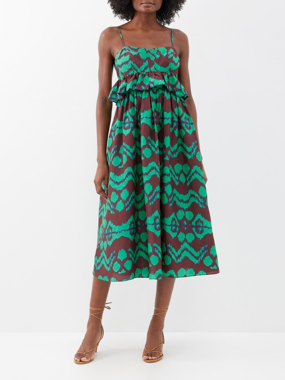 Green Amaliya Ikat-print silk-taffeta dress | Ulla Johnson | MATCHES UK