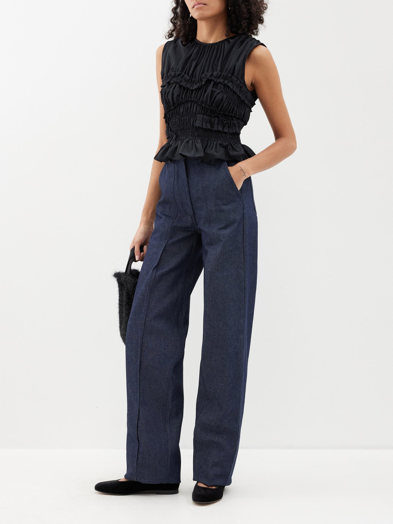 Sixta pleated wide-leg jeans