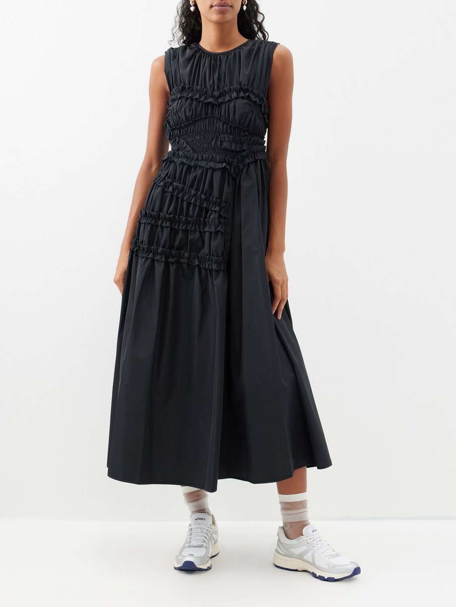 Black Utopia ruffled recycled-fibre faille midi dress | Cecilie Bahnsen ...