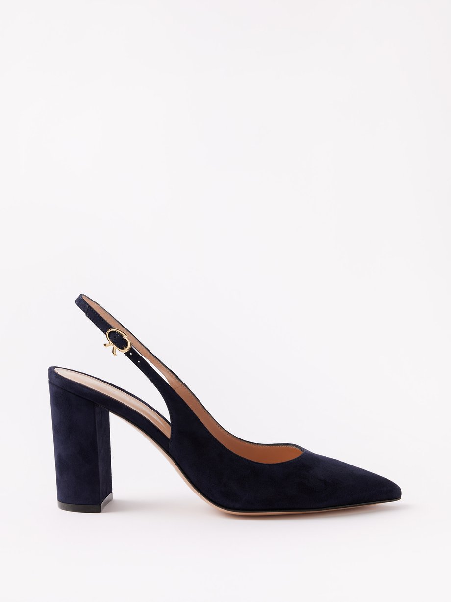 Navy Ribbon 85 suede slingback pumps | Gianvito Rossi | MATCHESFASHION UK