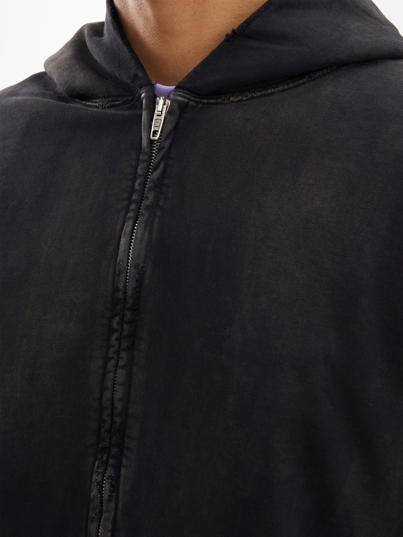 Balenciaga Distressed Zip Hoodie in Washed Black