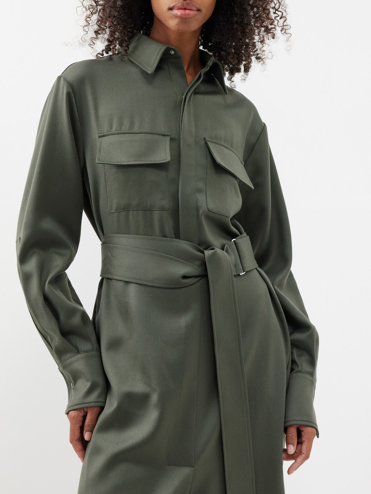 Green Veronica belted wool shirt dress, SaSuPhi