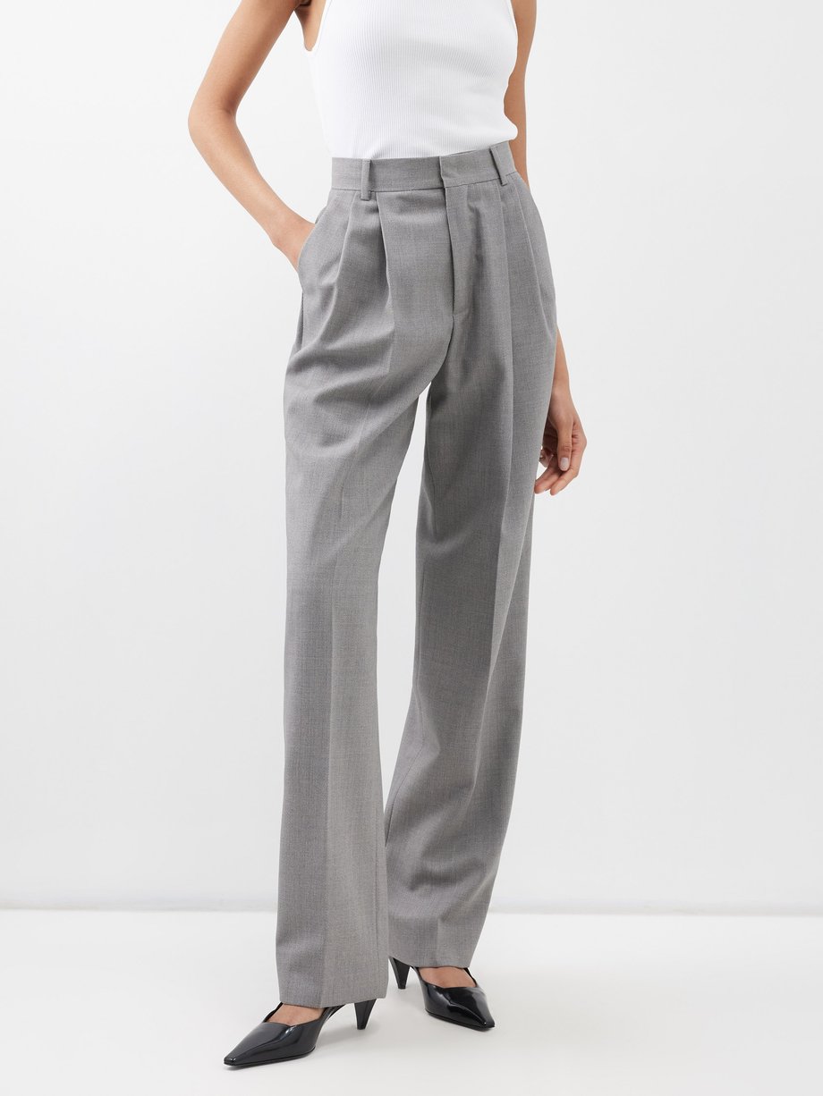 Grey Celia double-pleat wool trousers | Armarium | MATCHES UK