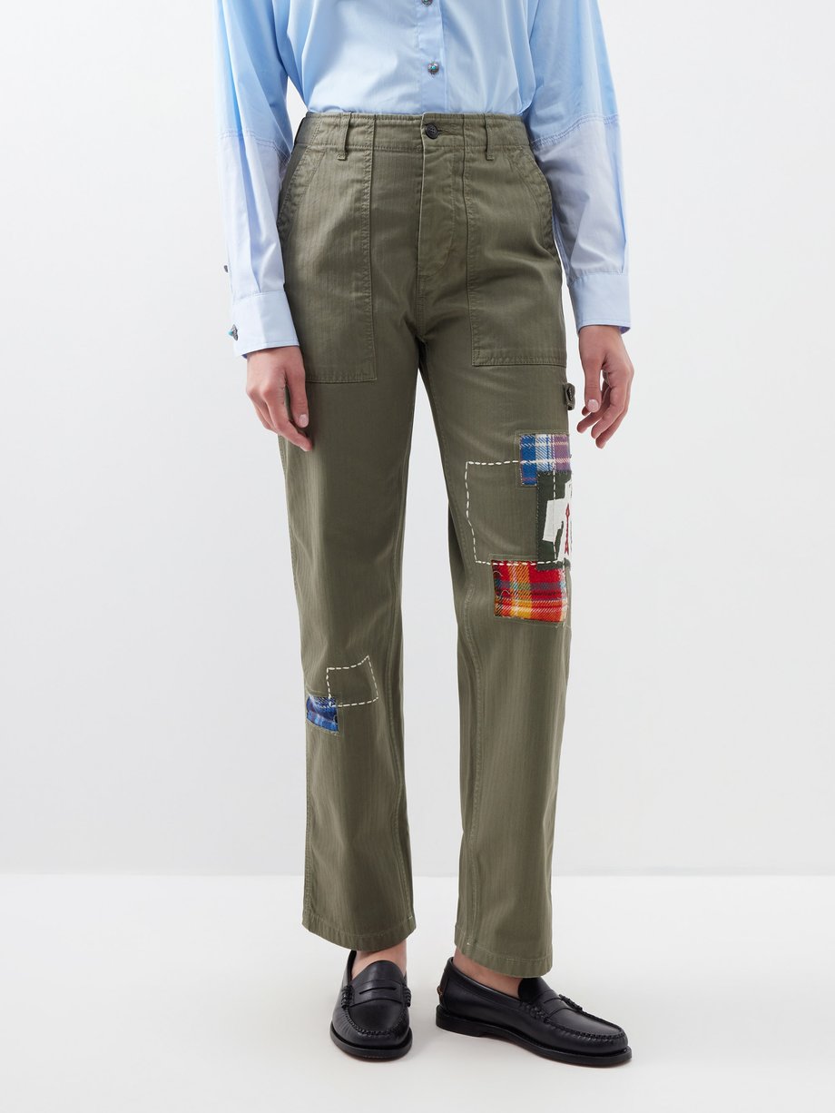 Fortela Jacey patchwork cotton-herringbone trousers