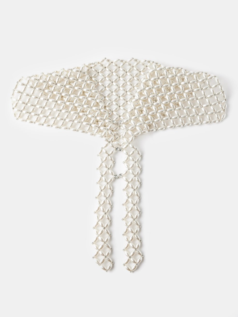 시몬 로샤 화이트 Faux-pearl beaded collar scarf | 매치스패션, 모던 럭셔리 온라인 쇼핑