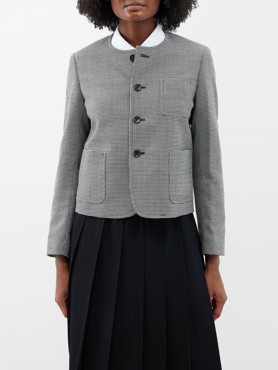 Black Collarless wool-houndstooth jacket | Comme des Garçons