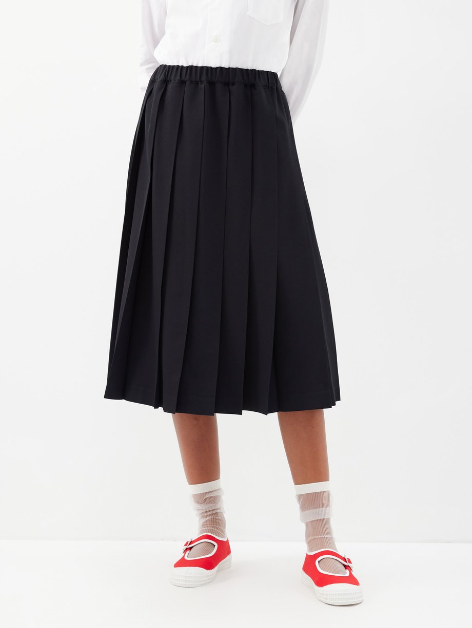 Black Pleated wool-gabardine midi skirt | Comme des Garçons Girl ...