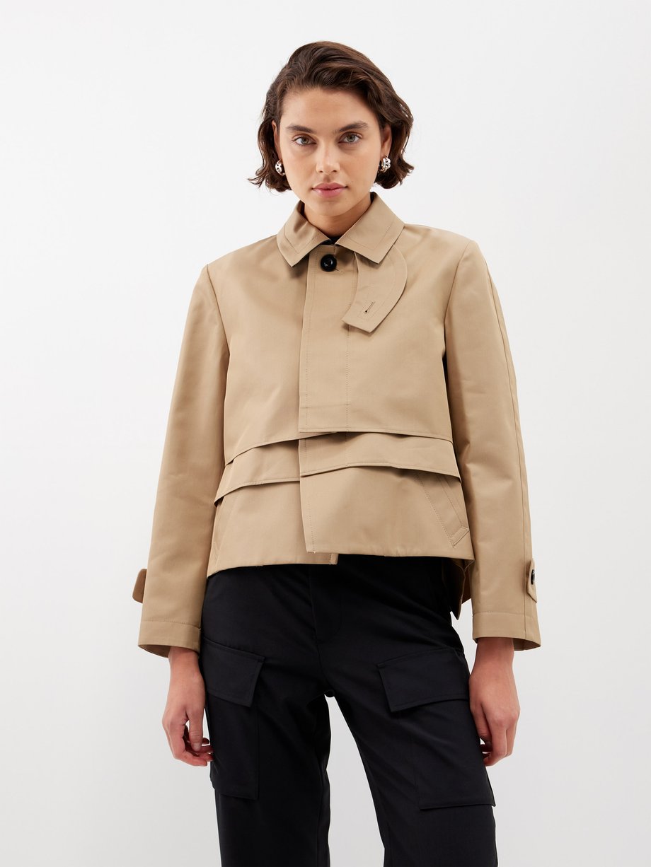 Beige Layered-hem cotton-blend gabardine jacket | Sacai | MATCHESFASHION UK