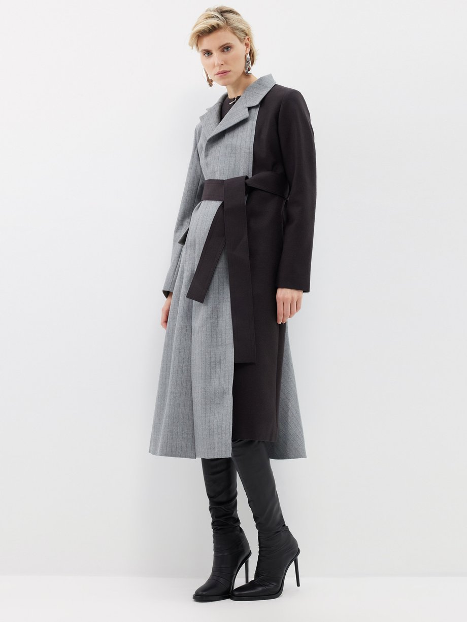 Grey Colour-block pinstriped wool-twill coat | Sacai | MATCHES UK