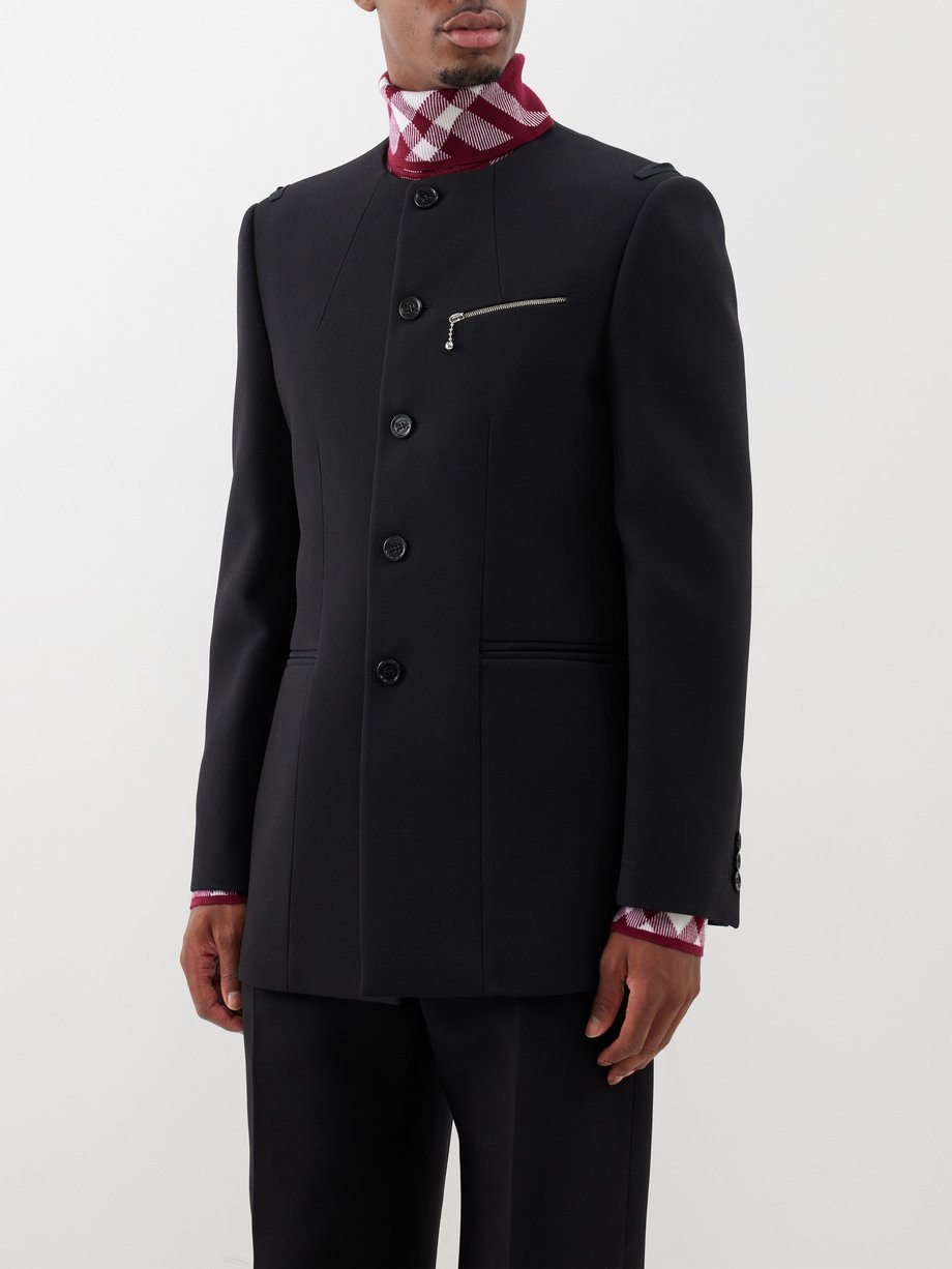Black Collarless wool-canvas suit jacket | Burberry | MATCHES UK