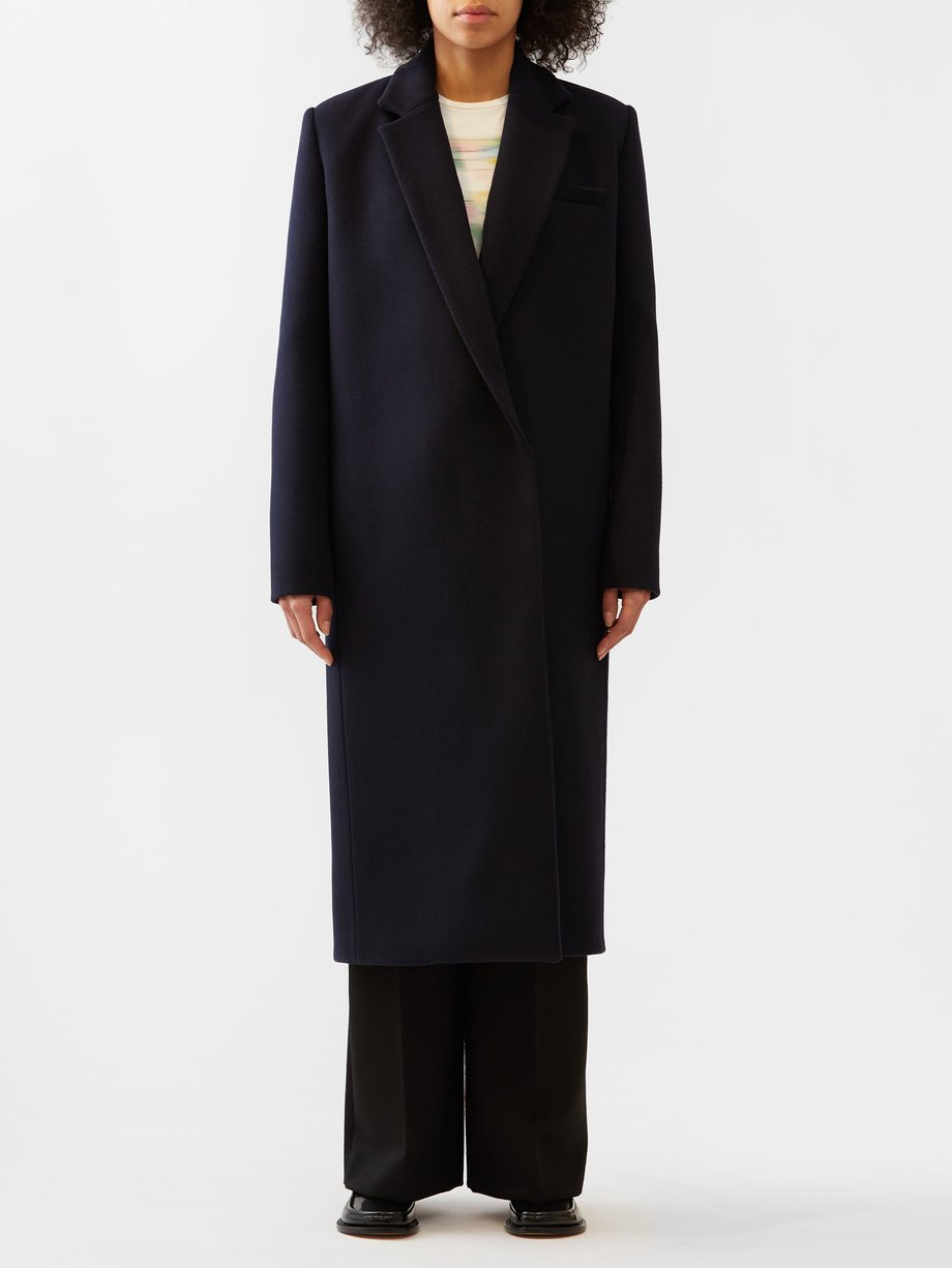 Navy Double-breasted wool coat | LOEWE | MATCHES UK