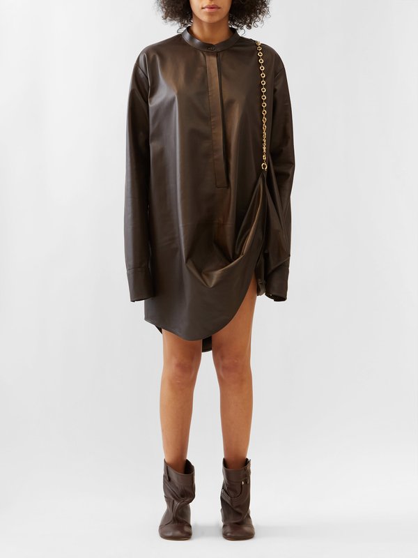 LOEWE Chain-trim asymmetric leather shirt dress
