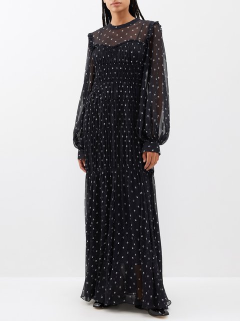 Black Clemence floral-print silk-georgette dress | Lee Mathews