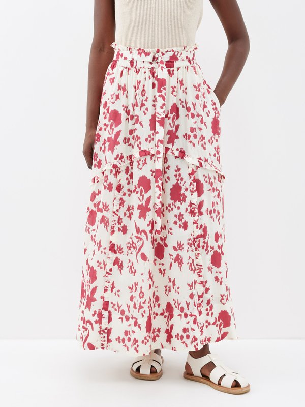 Lee Mathews Irina floral-print linen-blend crepe midi skirt