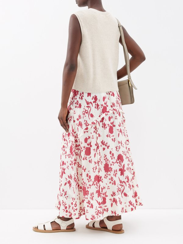 Lee Mathews Irina floral-print linen-blend crepe midi skirt