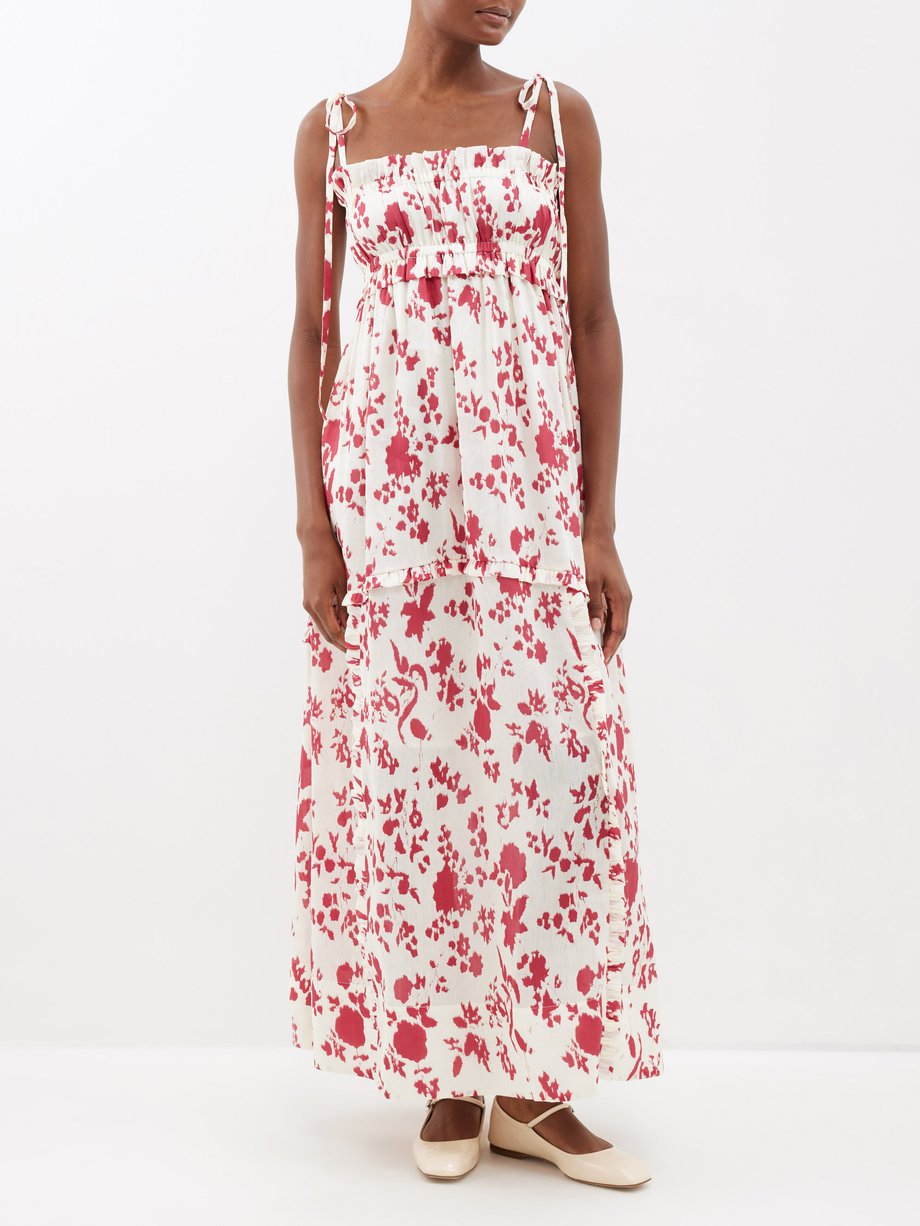 White Irina floral-print linen-blend maxi dress | Lee Mathews ...