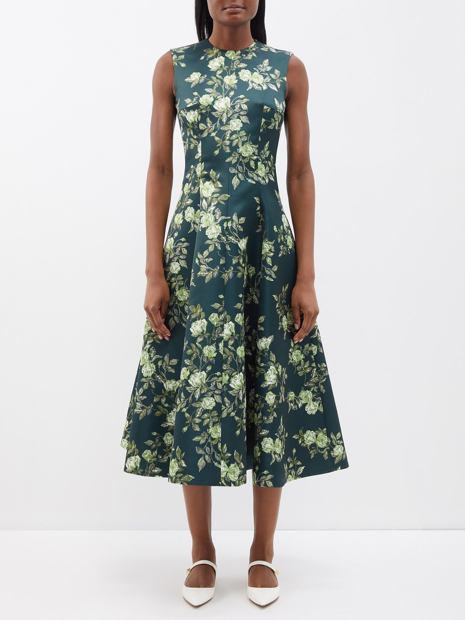 Green Mara floral-print satin dress | Emilia Wickstead | MATCHESFASHION US