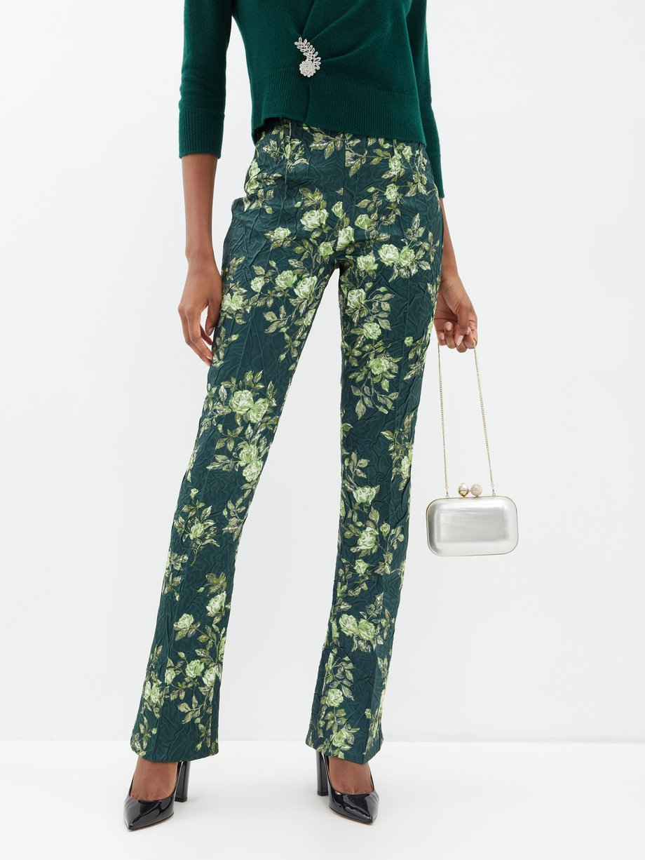 Emilia Wickstead Avalon floral-print crushed satin trousers