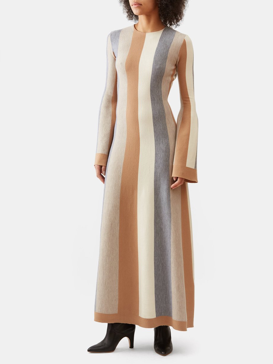 Beige Quinlan striped wool-blend maxi dress | Gabriela Hearst