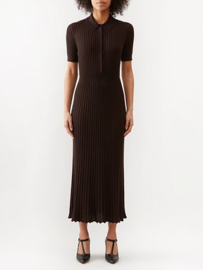 Gabriela Hearst Ribbed-knit cashmere-blend polo dress