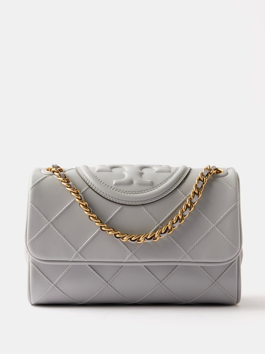 Tory Burch Fleming Leather Small Shoulder Bag. in Gray
