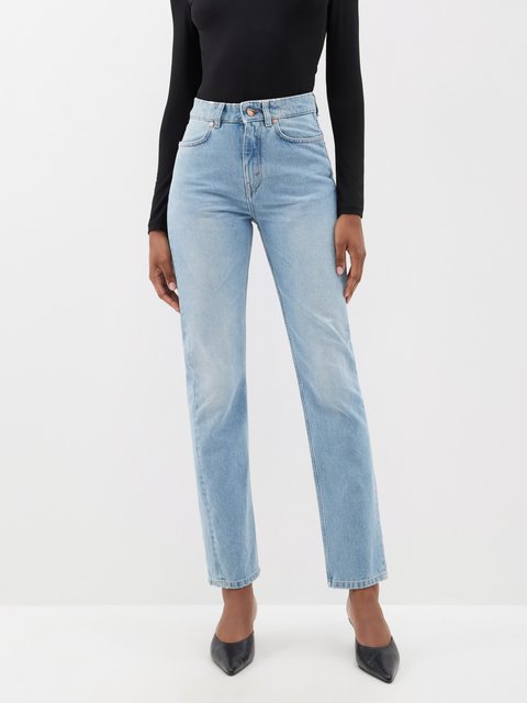 Buy Balenciaga Logo-waistband Straight-leg Jeans - Black At 30% Off