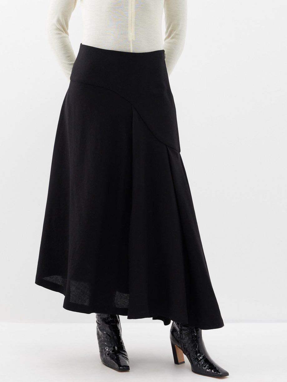 Black Curved asymmetric wool midi skirt | BITE Studios | MATCHESFASHION AU
