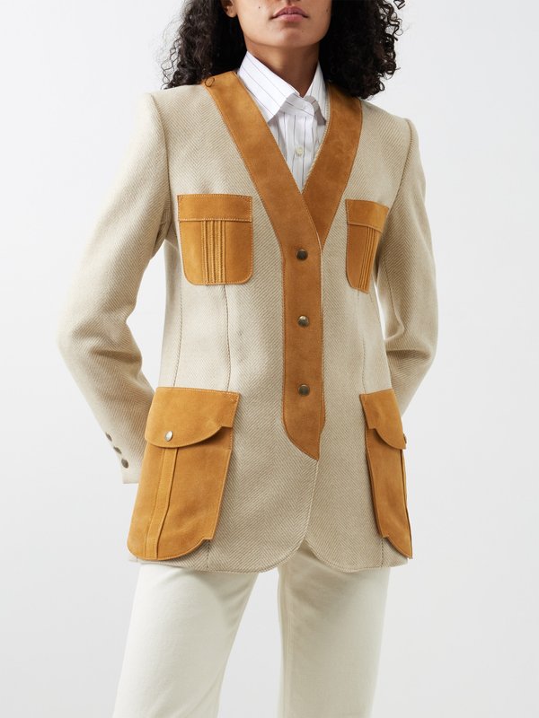 Giuliva Heritage Liesel suede-trim wool-herringbone jacket