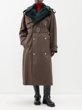Burberry Kennington faux-fur collar gabardine trench coat