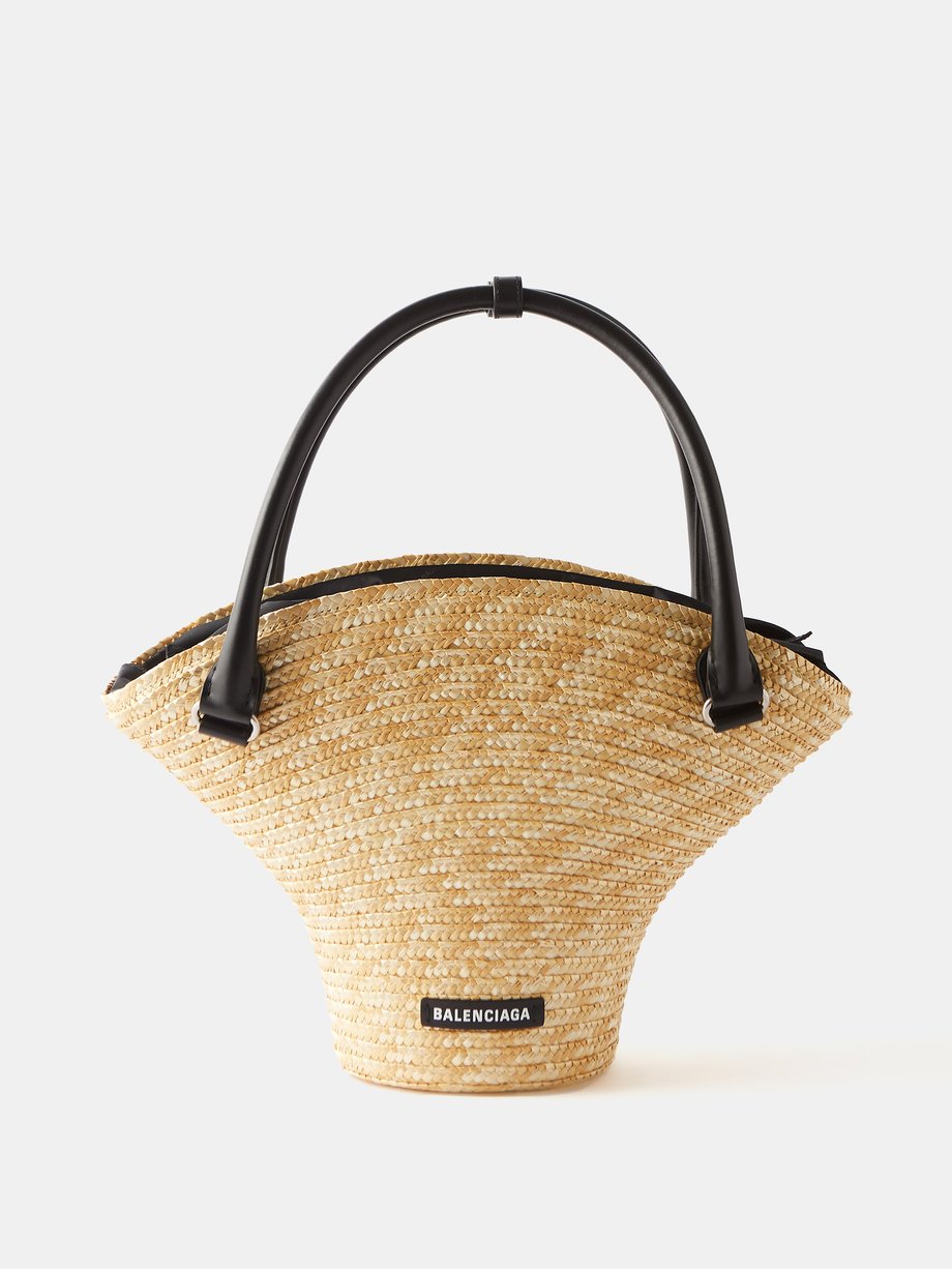 Beige Medium leather-trim basket bag | Balenciaga | MATCHESFASHION UK