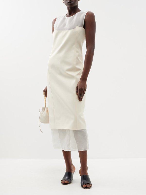 White Dissa layered satin and tulle midi dress | Khaite | MATCHES UK