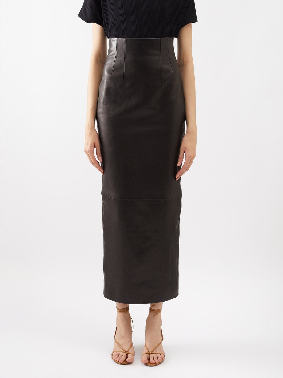 Black Loxley high-rise leather skirt | Khaite | MATCHES UK