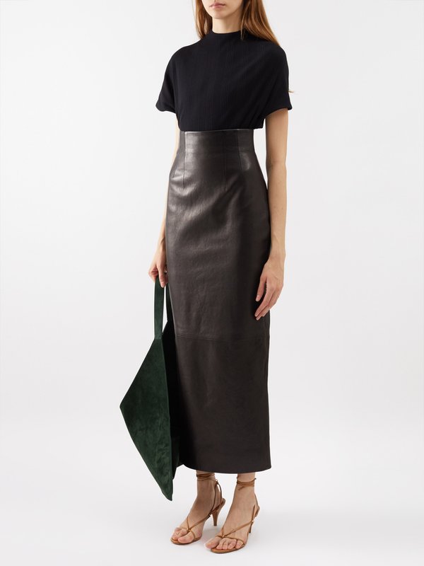 Black Loxley high-rise leather skirt | Khaite | MATCHES UK