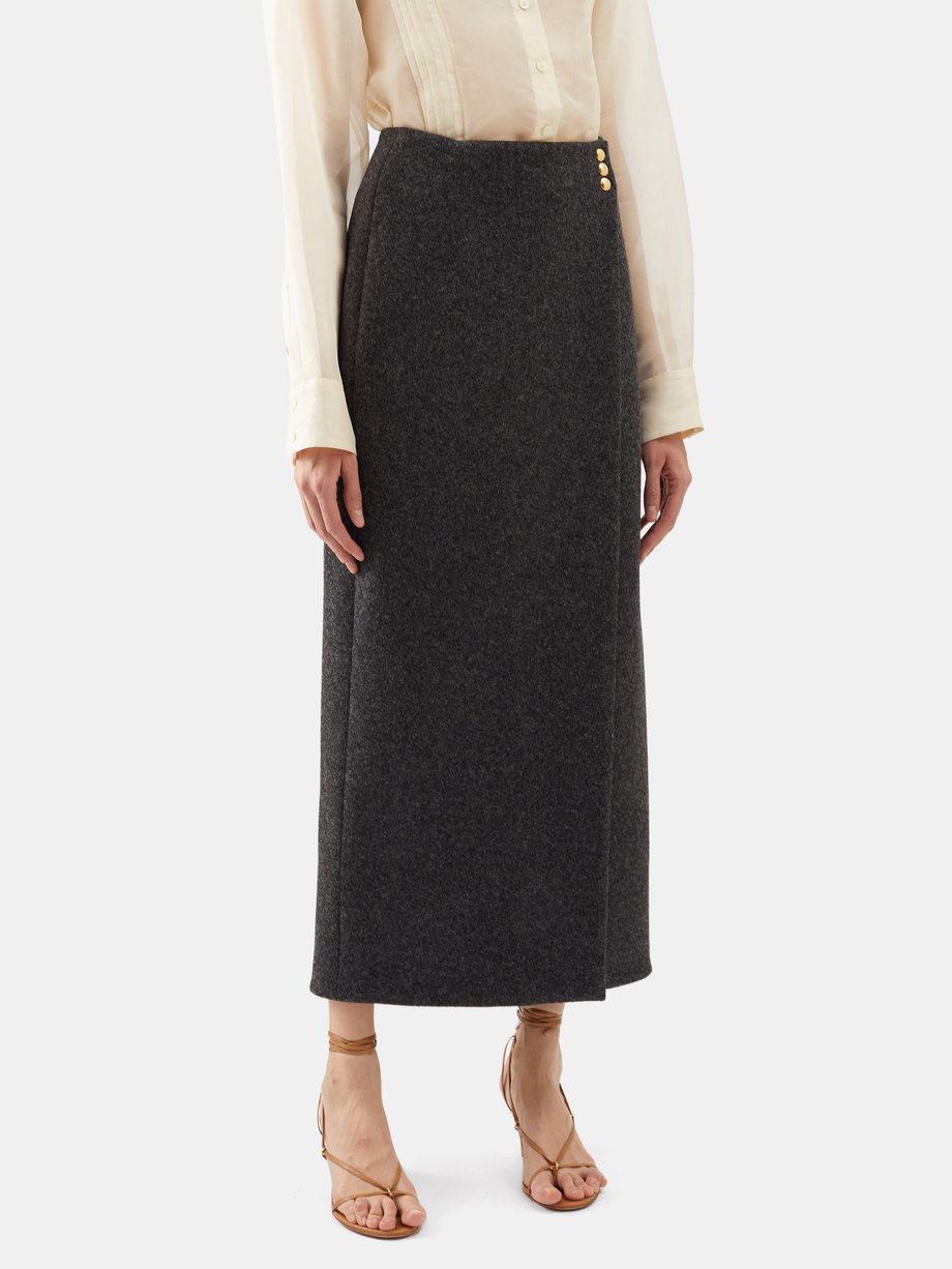 Grey Terno wool-blend wrap midi skirt | Khaite | MATCHESFASHION UK