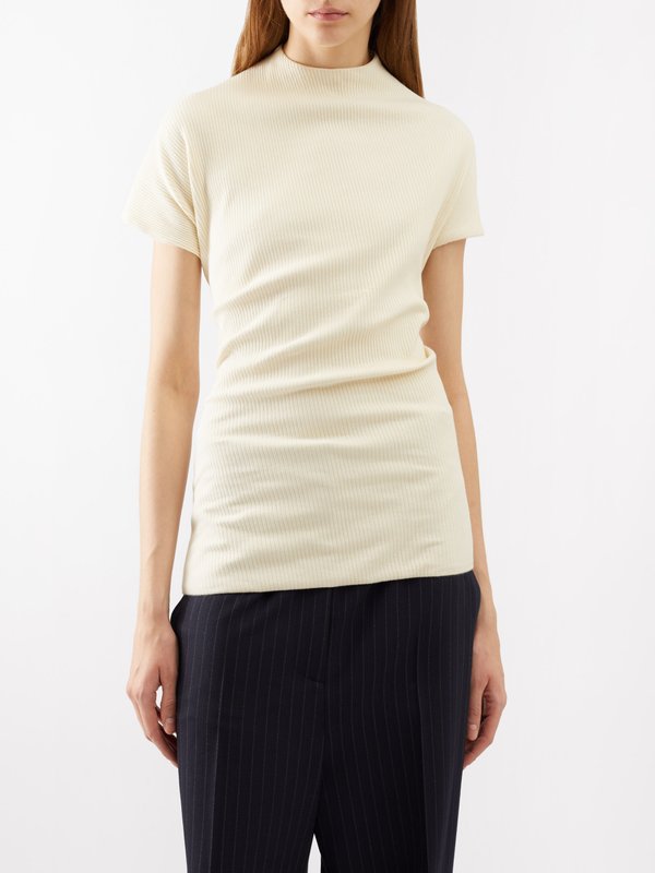 Khaite Helene panelled ribbed-knit cotton-blend top