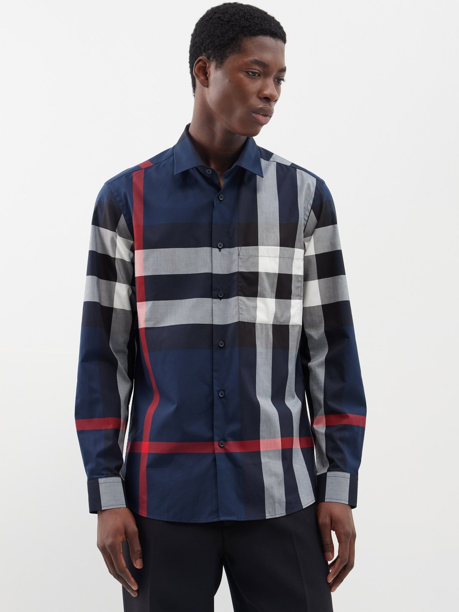 Navy Checked cotton shirt | Burberry | MATCHES UK