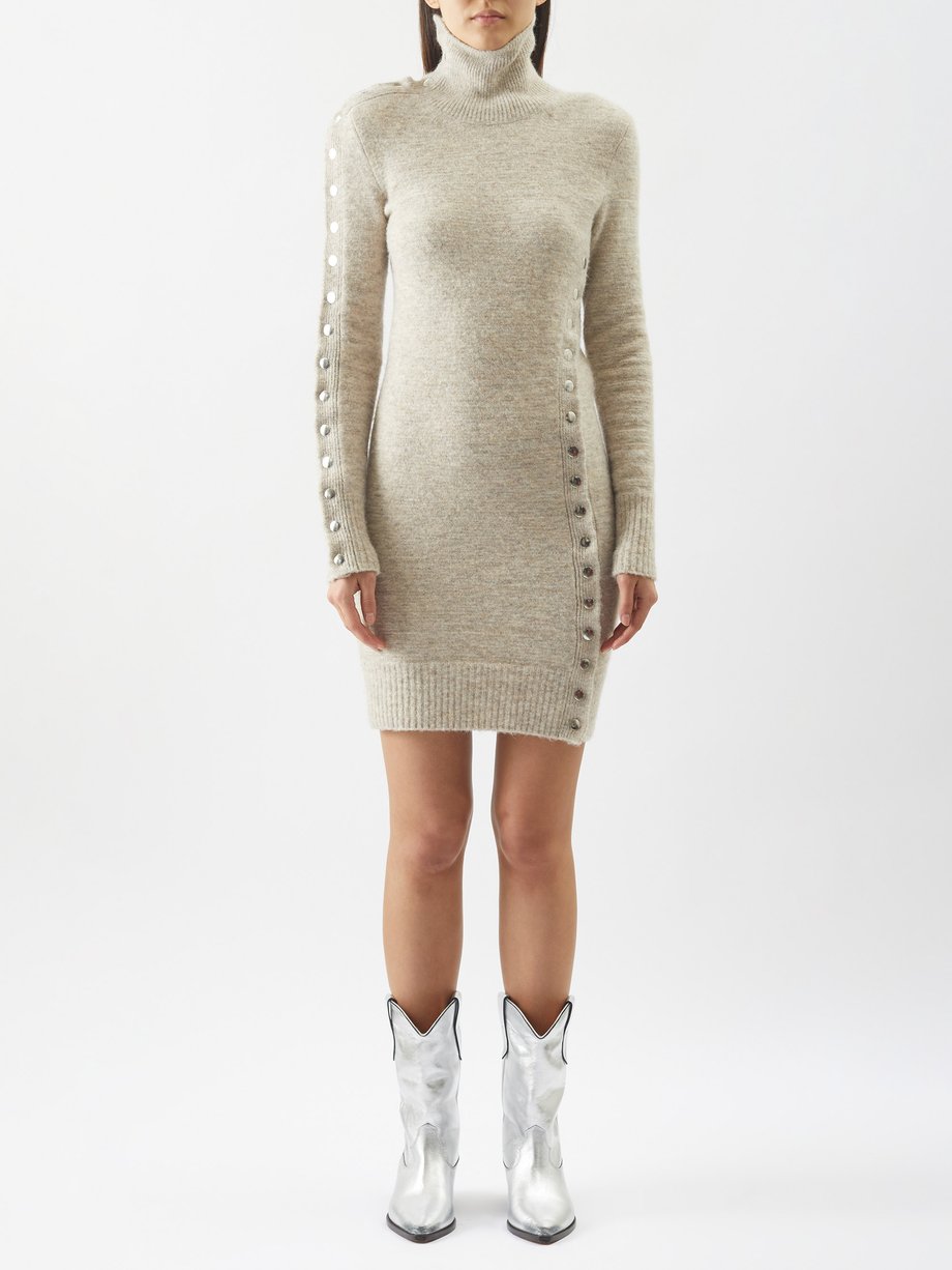 Beige high-neck knit mini dress | Isabel Marant | US