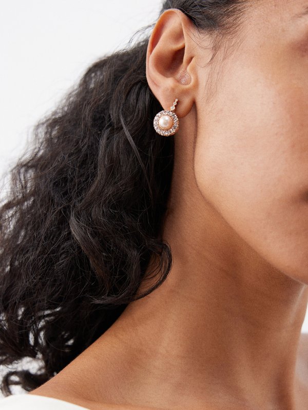 Selim Mouzannar Beirut diamond, pearl & 18kt rose-gold earrings