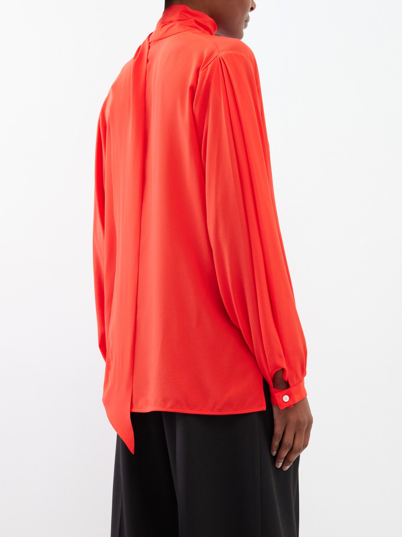 Bianca 100% Silk High Neck Blouse With Scarf In Red