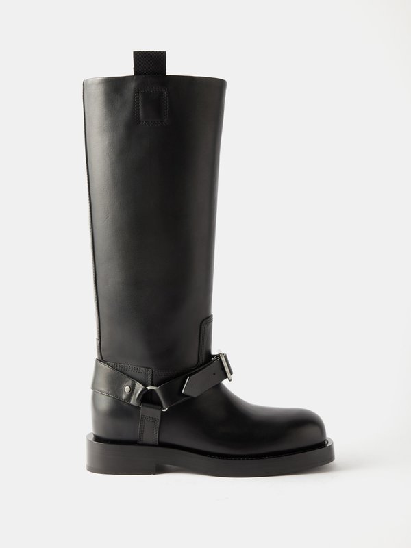 Black Saddle buckled leather knee-high boots | Burberry | MATCHES UK