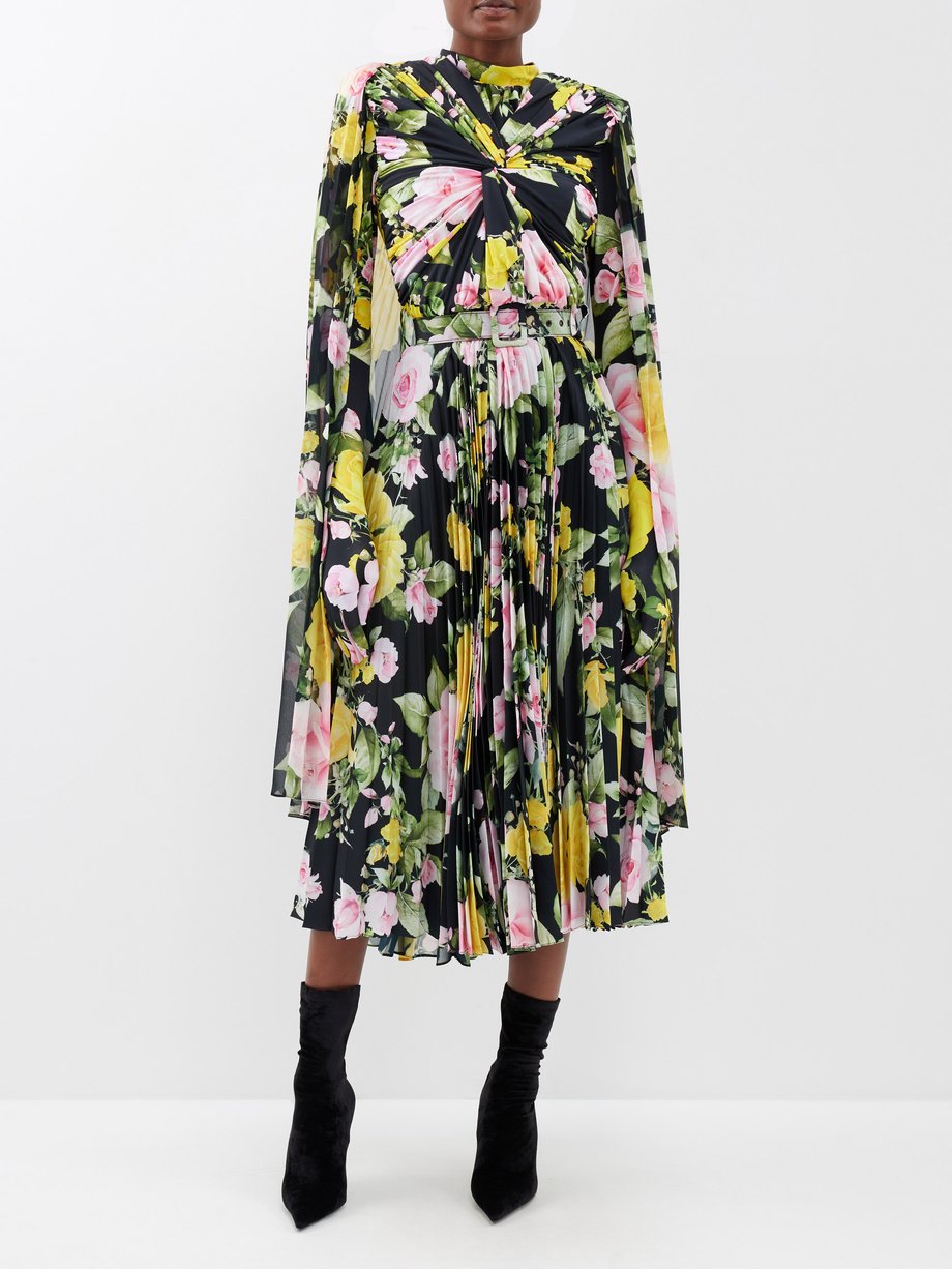 Black Sibby floral-print gathered-crepe dress | Richard Quinn | MATCHES UK