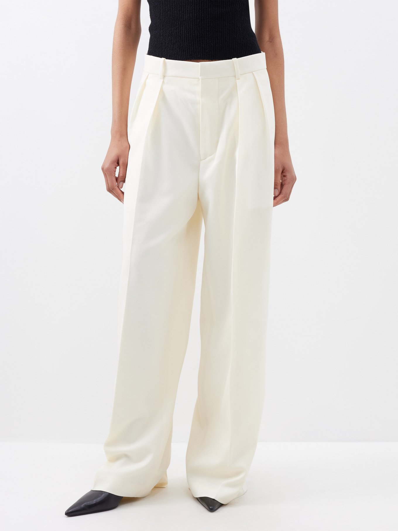 White Pleated wool wide-leg trousers | WARDROBE.NYC