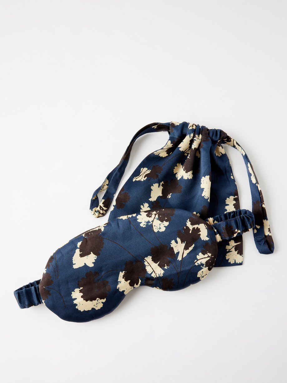 Asceno Blue London leaf print silk satin eye mask