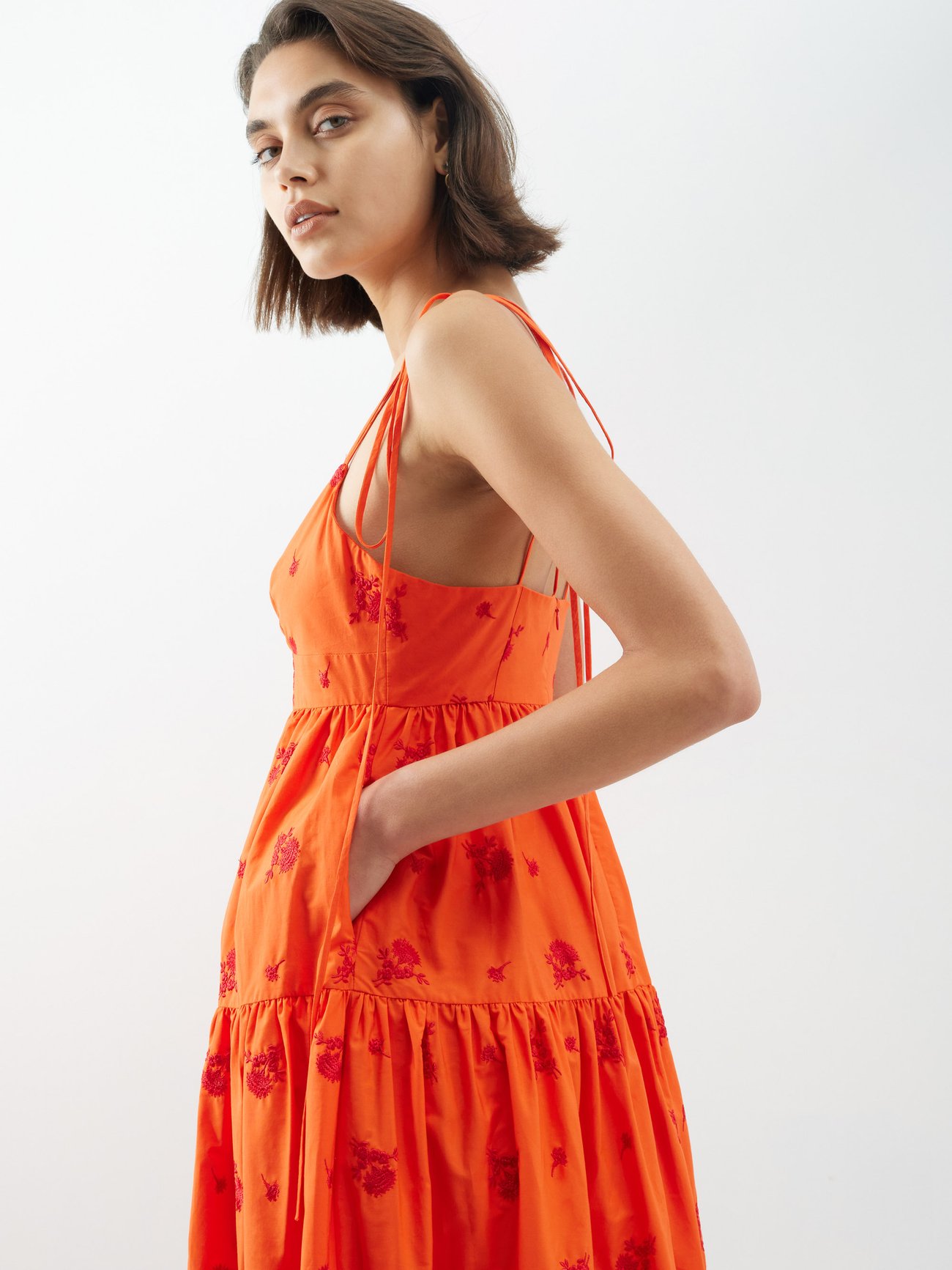 Orientique Yasmin Ruffle Sleeve Midi Dress in Orange Multi