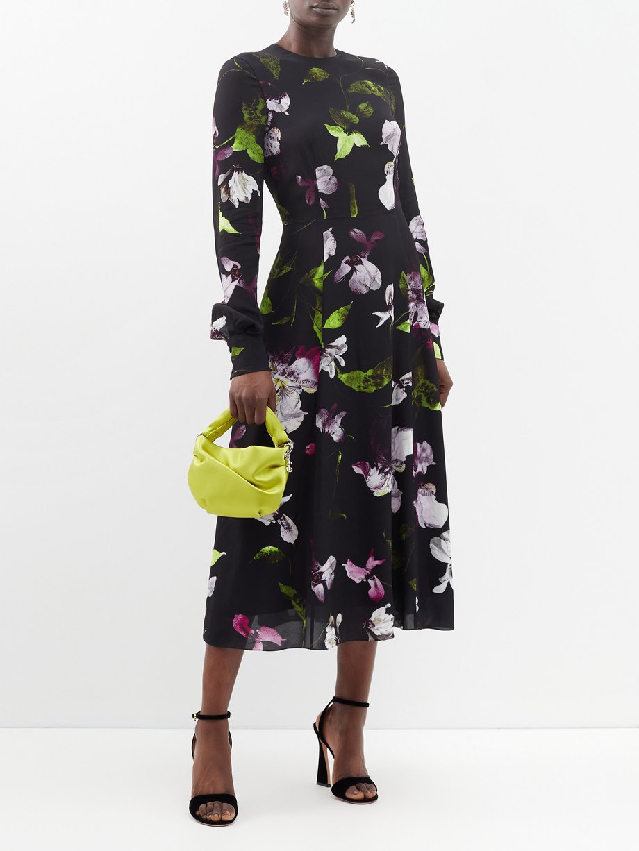 Black Evelyn floral-print crepe midi dress | Erdem | MATCHES UK