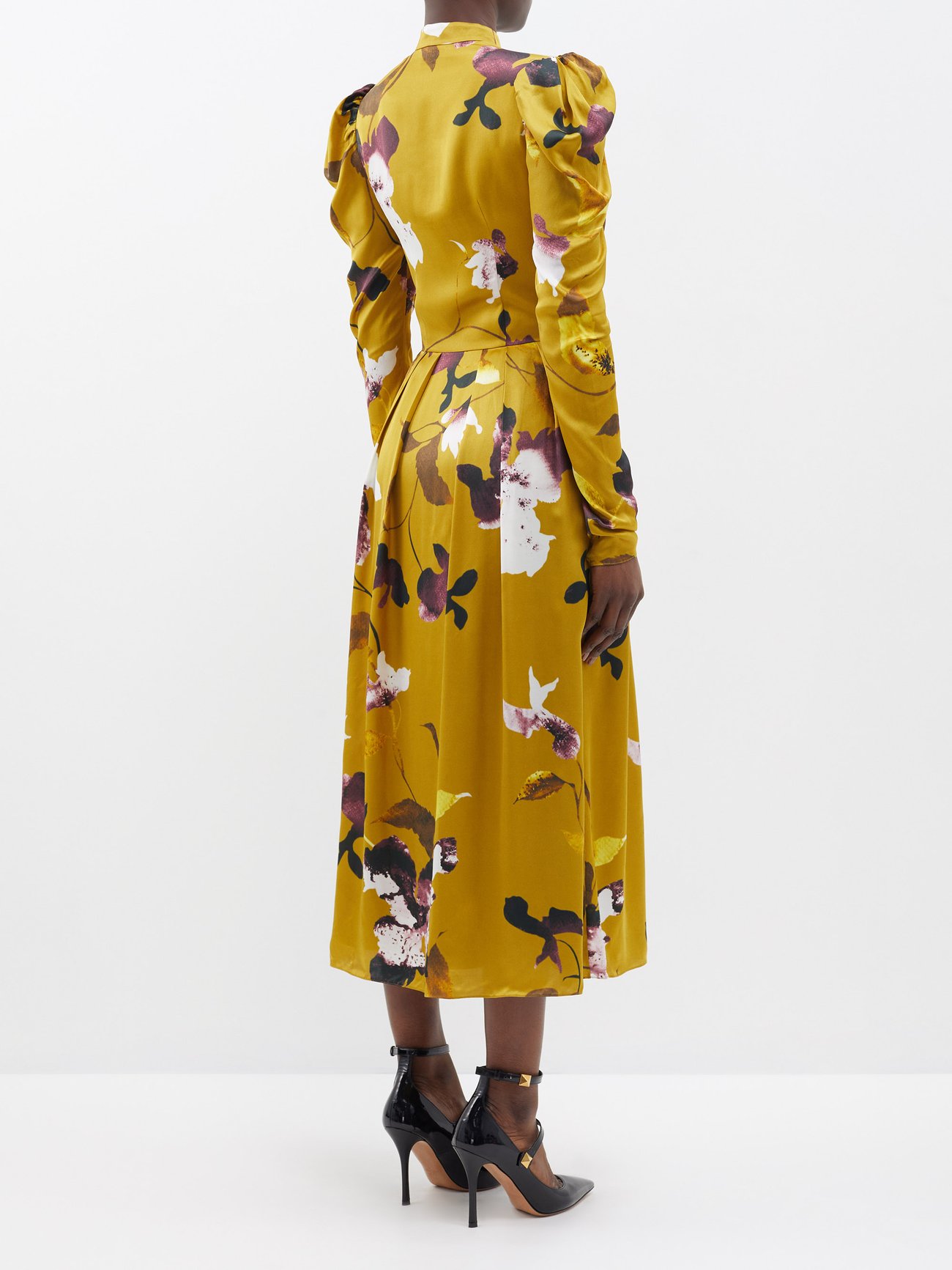 Yellow Evelyn puff-sleeve satin midi dress, Erdem