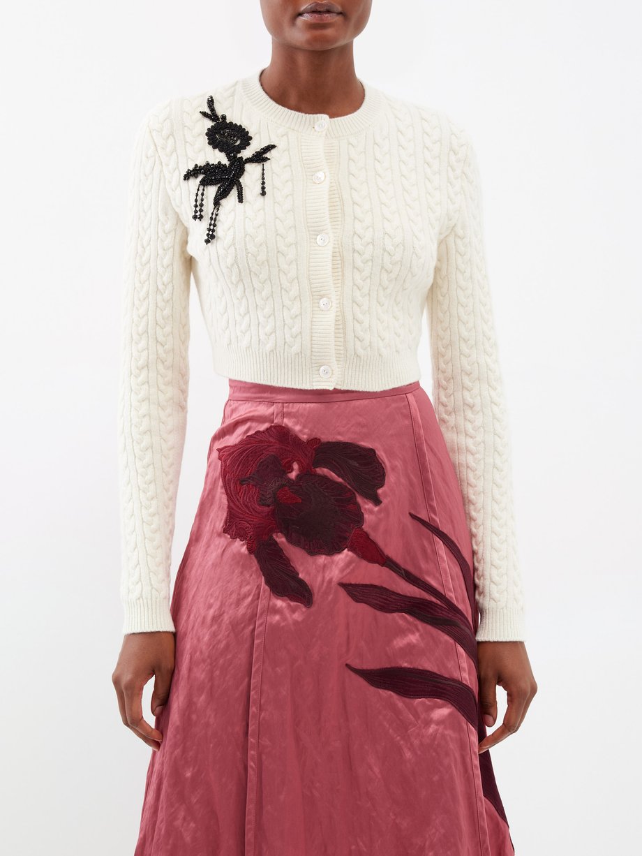 White Bead-embellished cable-knit cardigan | Erdem | MATCHES UK