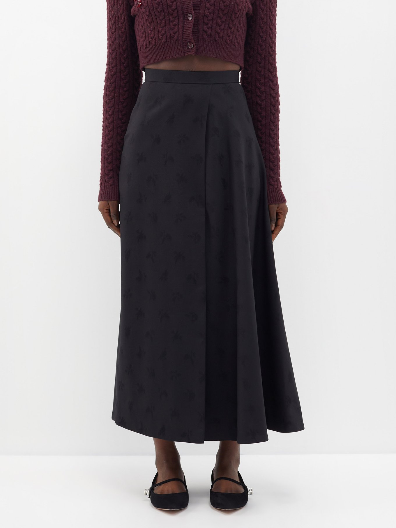 Ditsy floral-jacquard side-slit wool skirt | Erdem