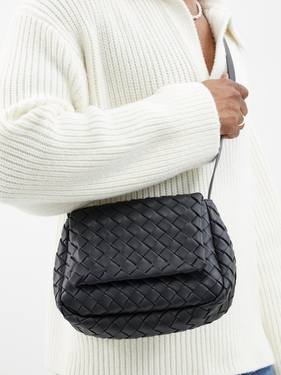 Bottega Veneta: Black Intrecciato Leather Backpack